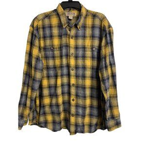 Duluth Trading Co. XL Blue & Gold Plaid Cotton‎ Flannel Button Down Shirt
